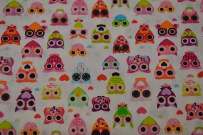 Baumwolle | KIM bunte Eulen | Weiß